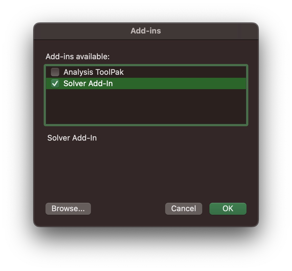 Check Solver Add-in